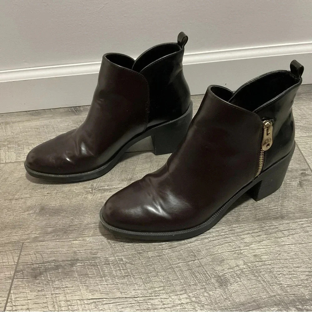 Zara Trafaluc Black Brown Zippered Ankle Boots Size 40